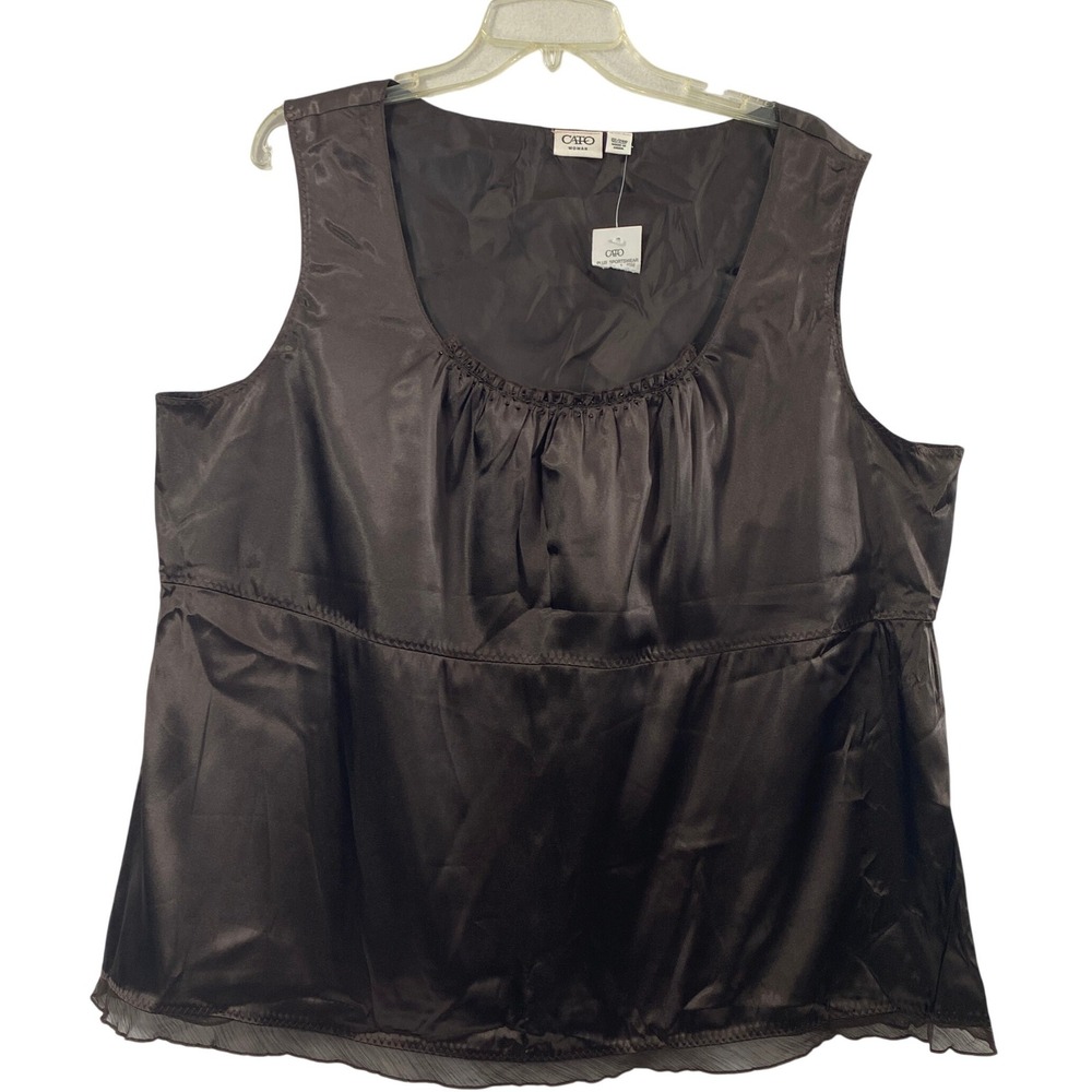 Cato Satin Beaded Empire Waist Top Women Plus Size 22/24W Chocolate Brown Blouse